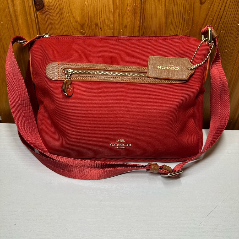 Coach Red Crossbody with Tan Trim and Gold Hardware
